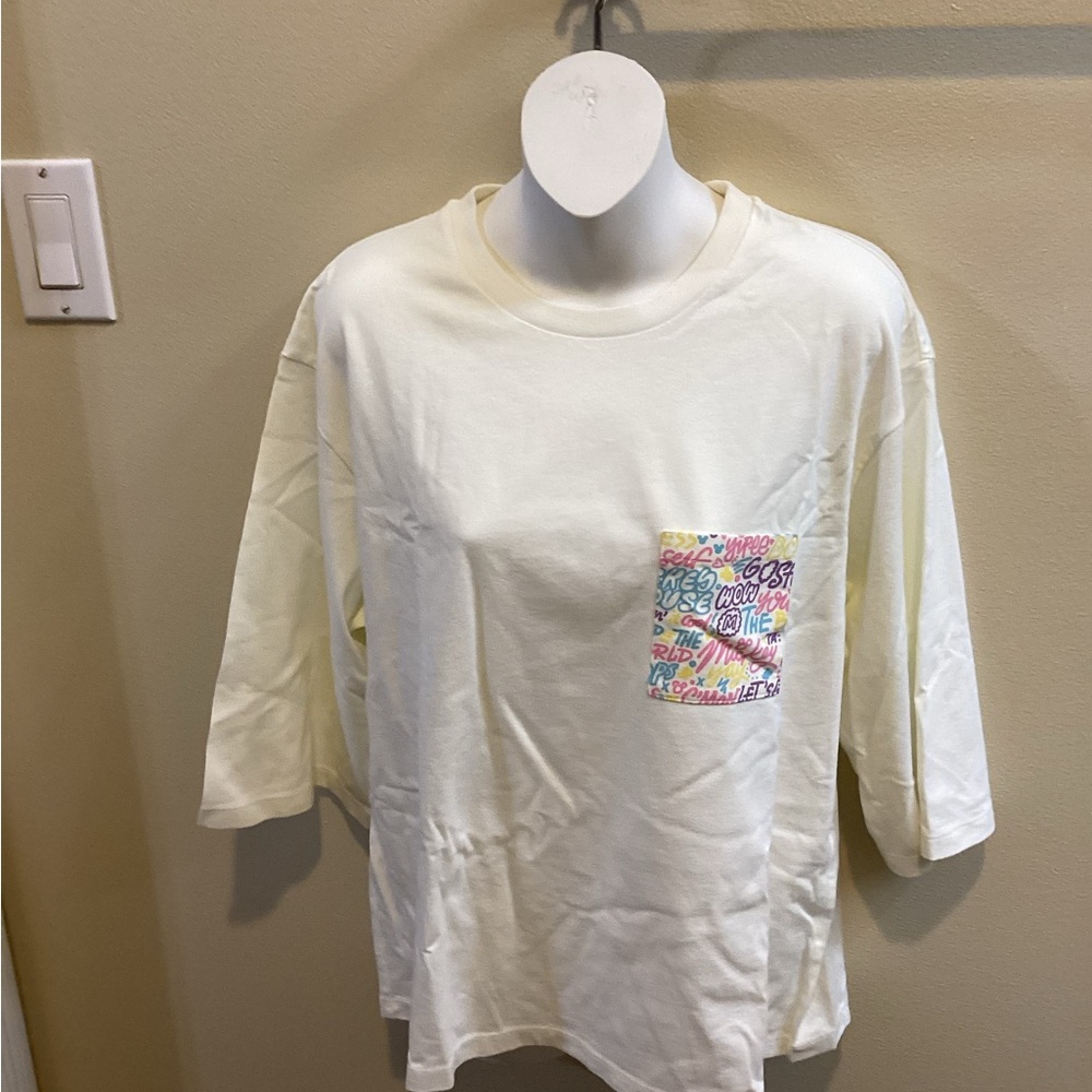 Disney Cream 3/4  Sleeve Tee Shirt with Pocket